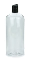 1000 ml R-PET-Flasche transparent, Ø 87,0 mm, Disc-Top-Verschluss schwarz