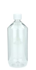 1000 ml PET-Laborflasche KISI transparent, Ø 88,5 mm, Verschluss weiß