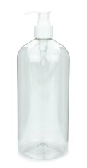 1000 ml PET-Flasche transparent, Ø 87,0 mm, Seifenpumpe weiß