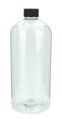 1000 ml R-PET-Flasche transparent, Ø 87,0 mm, Schraubverschluss mit Dichtkonus schwarz