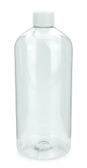 1000 ml PET-Flasche transparent, Ø 87,0 mm, Schraubverschluss mit Spritzeinsatz weiß