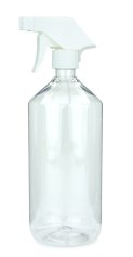1000 ml PET-Flasche transparent, Ø 88,5 mm, Trigger-Sprühpistole, Einzelmodus weiß, geriffelt