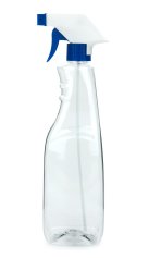 1000 ml PET-Flasche transparent, 90 × 76 mm, Trigger-Sprühpistole, 3-Wege-Düse blau, geriffelt