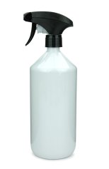1000 ml PET-Flasche weiß, Ø 88,5 mm, Metallfreie Trigger-Sprühpistole schwarz, geriffelt