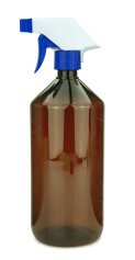 1000 ml PET-Flasche braun, Ø 88,5 mm, Trigger-Sprühpistole, Einzelmodus blau, geriffelt