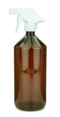 1000 ml PET-Flasche braun, Ø 88,5 mm, Trigger-Sprühpistole, Einzelmodus weiß, geriffelt