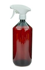 1000 ml PET-Flasche braun, Ø 88,5 mm, Metallfreie Trigger-Sprühpistole weiß, geriffelt