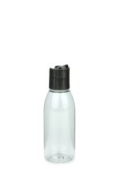 100 ml R-PET-Flasche transparent, Ø 41,9 mm, Disc-Top-Verschluss schwarz