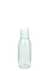 100 ml R-PET-Flasche transparent, Ø 41,9 mm, Disc-Top-Verschluss weiß