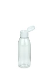 100 ml R-PET-Flasche transparent, Ø 41,9 mm, Klappverschluss weiß