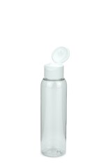 100 ml PET-Flasche transparent, Ø 37,1 mm, Klappverschluss, Softline matt weiß