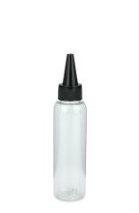 100 ml R-PET-Dosierflasche transparent, Ø 37,1 mm, Schraubkappe schwarz