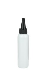 100 ml R-PET-Dosierflasche weiß, Ø 37,1 mm, Schraubkappe schwarz