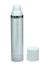 100 ml Airless Spender - Medio - klar, Kopf weiß/silber, Kappe weiß - Self Closing