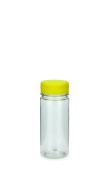100 ml PET-Weithals-Smoothie-Flasche transparent, Ø 42,0 mm, Verschluss gelb
