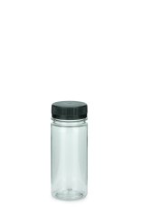 100 ml PET-Weithals-Smoothie-Flasche transparent, Ø 42,0 mm, Verschluss schwarz