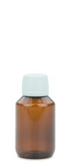 100 ml PET-Laborflasche Spritzeinsatz braun, Ø 47,8 mm, Verschluss weiß