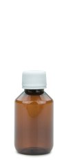 100 ml PET-Laborflasche Basic braun, Ø 47,8 mm, Verschluss weiß