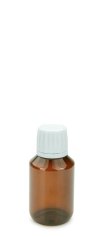 100 ml PET-Laborflasche Ausgießer braun, Ø 47,8 mm, Verschluss weiß