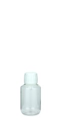 100 ml PET-Laborflasche transparent, Ø 47,8 mm, Verschluss weiß