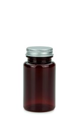 100 ml PET-Packer Schraubdose braun (38/400) – mit Aluminium-Schraubdeckel, glänzend