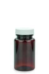 100 ml PET-Packer Schraubdose braun (38/400) – mit Schraubdeckel, Deckel weiß, matt gerippt