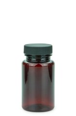 100 ml PET-Packer Schraubdose braun (38/400) – mit Schraubdeckel, Deckel schwarz, matt gerippt