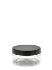 100 ml PET-Classic Tiegel klar (70/400) – Deckel schwarz, matt, Dichtkonus