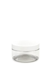 100 ml PET-Cylindrical Zylinderdose klar (70/400) – Deckel weiß, matt, Dichtkonus