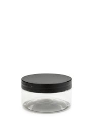 100 ml PET-Cylindrical Zylinderdose klar (70/400) – Deckel schwarz, matt, EPE-Einlage