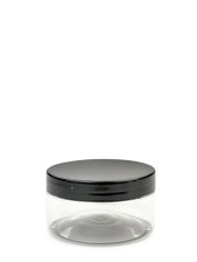100 ml PET-Cylindrical Zylinderdose klar (70/400) – Deckel schwarz, glänzend, Dichtkonus