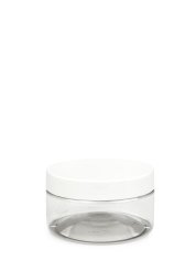100 ml PET-Cylindrical Zylinderdose klar (70/400) – Deckel weiß, glänzend, EPE-Einlage