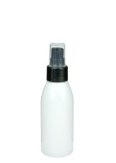 100 ml R-PET-Flasche weiß, Ø 41,9 mm, Lotionpumpe schwarz