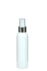 100 ml PET-Flasche weiß, Ø 37,1 mm, Lotionpumpe weiß/Metall