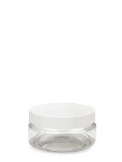 100 ml R-PET-Classic Tiegel klar (70/400) – Deckel weiß, matt, Dichtkonus