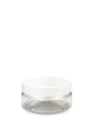 100 ml R-PET-Classic Tiegel klar (70/400) – Deckel weiß, glänzend, Induktionssiegel