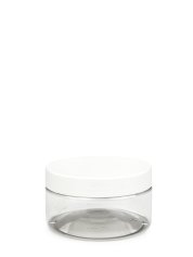 100 ml R-PET-Cylindrical Zylinderdose klar (70/400) – Deckel weiß, glänzend, Induktionssiegel