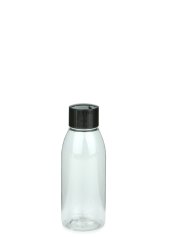 100 ml R-PET-Flasche transparent, Ø 41,9 mm, Schraubverschluss schwarz