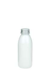 100 ml R-PET-Flasche weiß, Ø 41,9 mm, Alu-Schraubkappe weiß