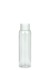 100 ml R-PET-Flasche transparent, Ø 37,1 mm, Schraubverschluss mit Spritzeinsatz weiß