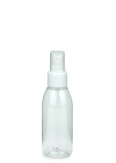 100 ml R-PET-Flasche transparent, Ø 41,9 mm, Sprühzerstäuber weiß