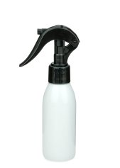 100 ml R-PET-Flasche weiß, Ø 41,9 mm, Mini-Trigger-Sprühzerstäuber schwarz, glatt