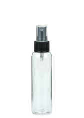100 ml R-PET-Flasche transparent, Ø 37,1 mm, Sprühzerstäuber schwarz, geriffelt
