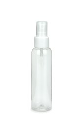 100 ml R-PET-Flasche transparent, Ø 37,1 mm, Sprühzerstäuber weiß, glatt