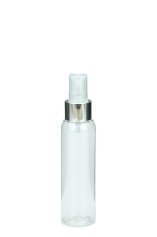 100 ml R-PET-Flasche transparent, Ø 37,1 mm, Sprühzerstäuber, Luxury-Ausführung natur, glatt