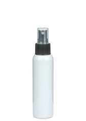 100 ml R-PET-Flasche weiß, Ø 37,1 mm, Sprühzerstäuber schwarz, geriffelt