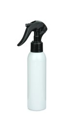 100 ml R-PET-Flasche weiß, Ø 37,1 mm, Mini-Trigger-Sprühzerstäuber schwarz, glatt