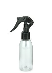 100 ml PET-Flasche transparent, Ø 41,9 mm, Mini-Trigger-Sprühzerstäuber schwarz, glatt