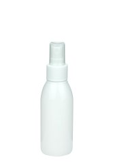 100 ml PET-Flasche weiß, Ø 41,9 mm, Sprühzerstäuber weiß, geriffelt