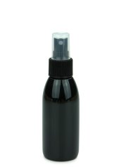 100 ml PET-Flasche schwarz, Ø 41,9 mm, Sprühzerstäuber schwarz, geriffelt